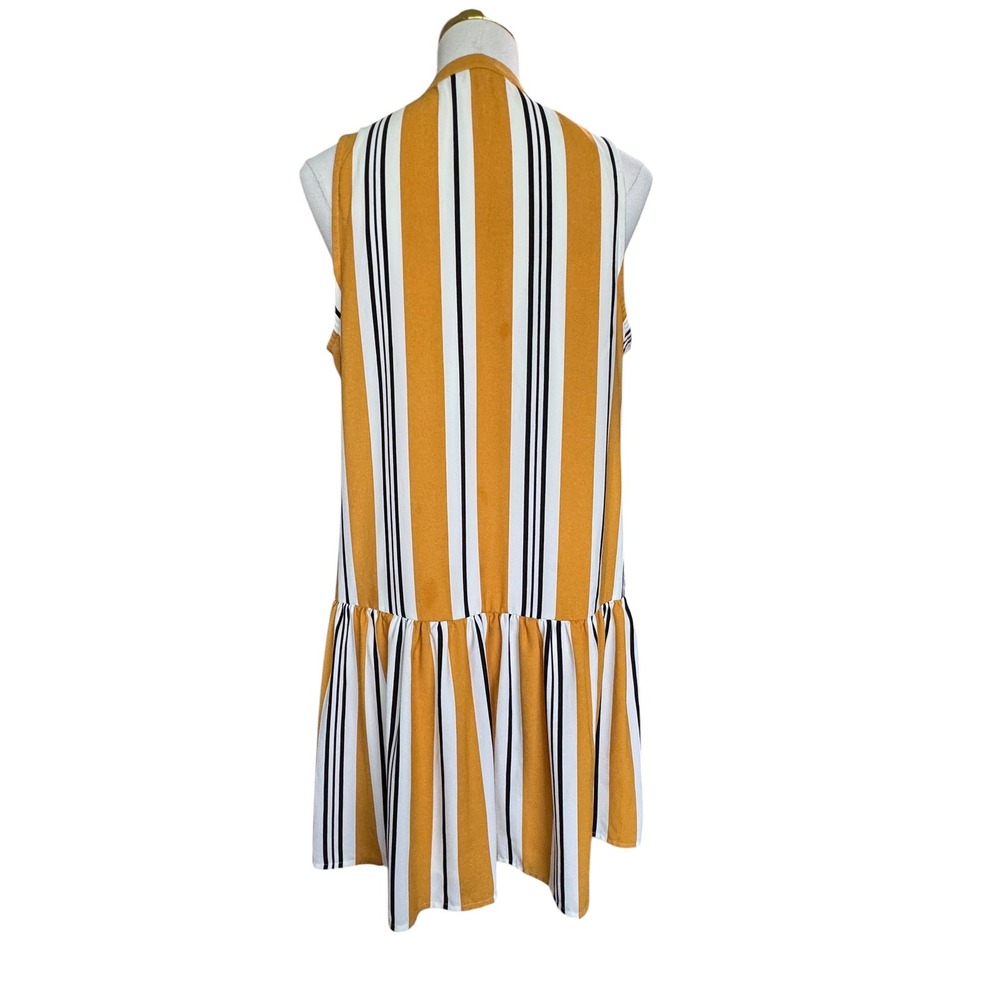Nine West Striped Dress Medium Mustard White Sleeveless Drop Waist - Picture 3 of 7